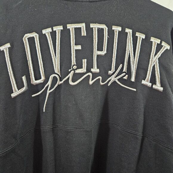 Victoria's Secret PINK 1/4 Zip Sweatshirt Medium Spellout Pullover Fleece - Picture 4 of 6